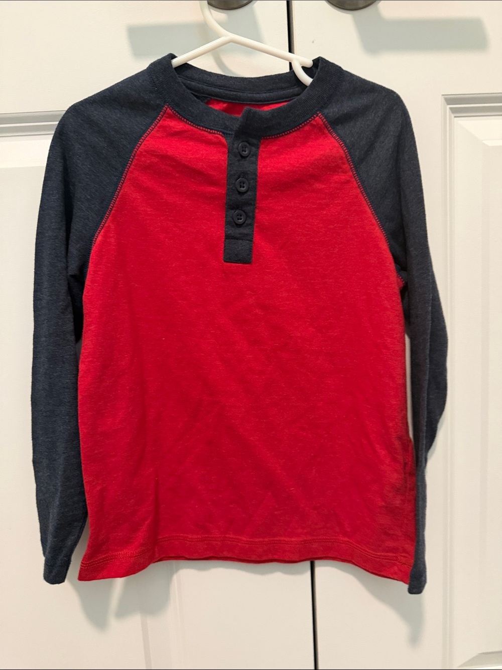 Faded Glory Red & Dark Gray Raglan Henley Long-Sleeve Tee
